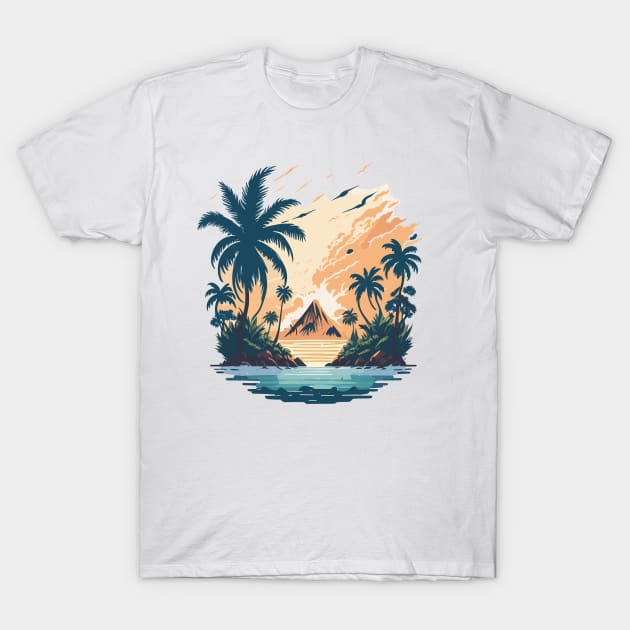 Tropical island with palm trees and sea. T-Shirt by webbygfx